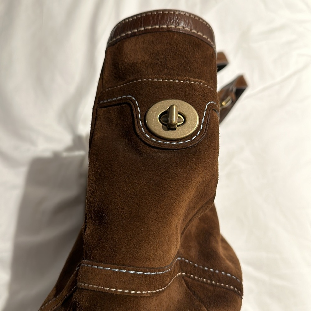 Vintage Practically New Condition Coach Leather Suede Brown w/ Blue - Picture 4 of 13